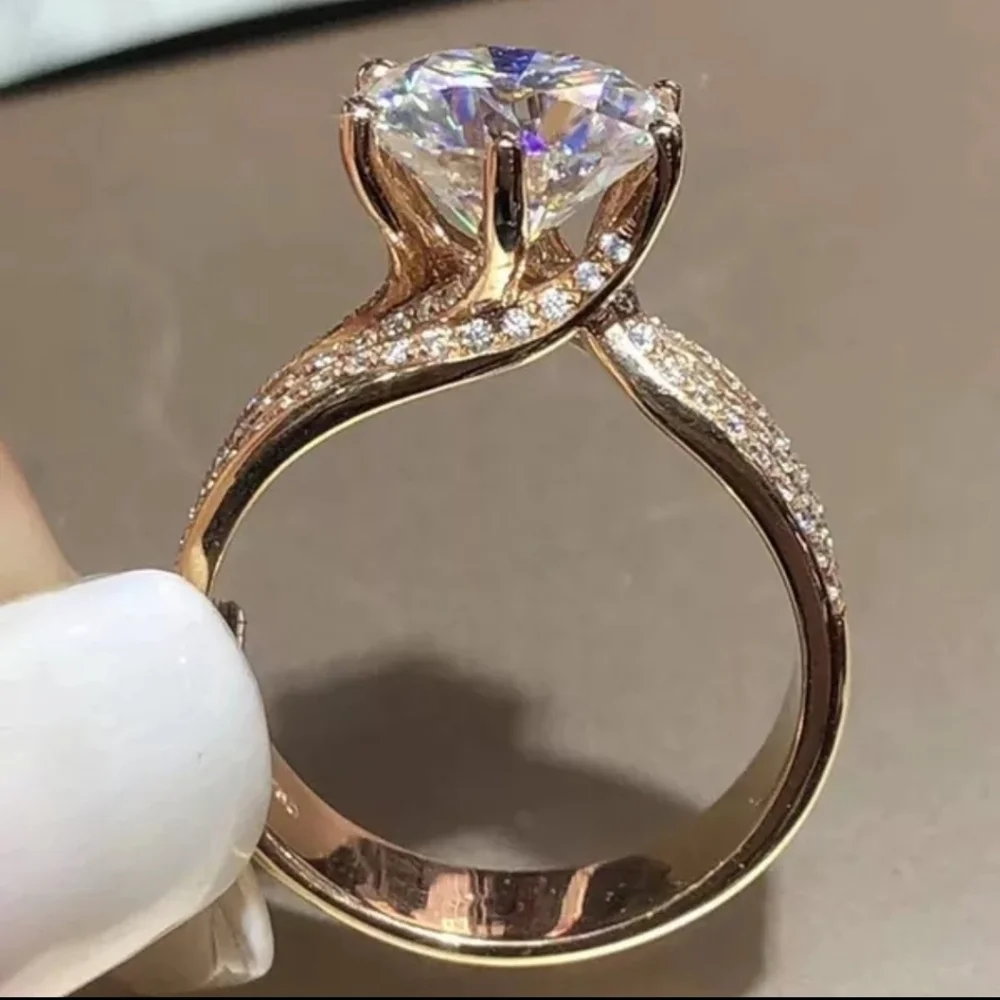 Gold 2.50ct CZ Stone Diamond Ring Multilayered Stacked